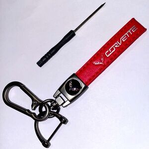 Corvette Red Genuine Leather Car Keychain Key Chain Set for C4 C5 C6 C7 C8